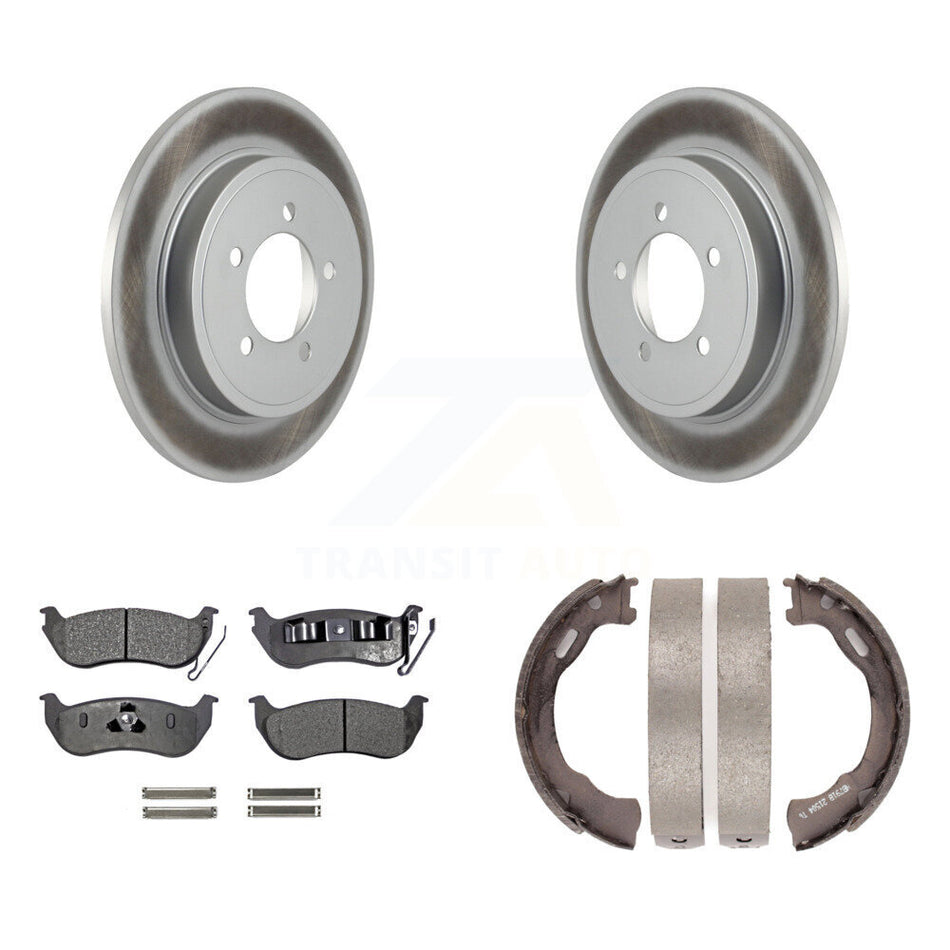 Rear Disc Coated Rotors Semi-Metallic Pads Parking Shoes Kit For Ford Explorer Sport Trac KGF-103634