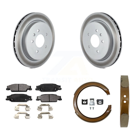 Rear Disc Coated Rotors Semi-Metallic Pads & Parking Brake Shoes Kit For Cadillac CTS STS KGF-103635