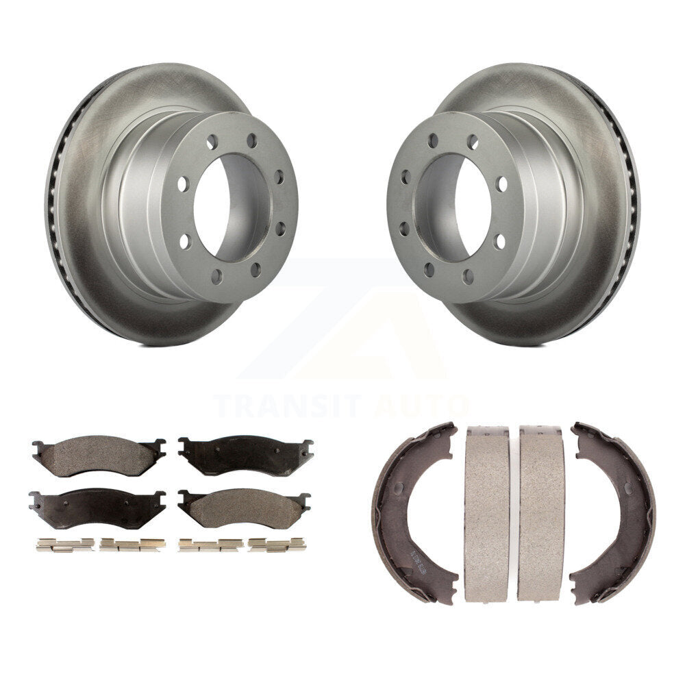 Rear Disc Coated Rotors Semi-Metallic Pads And Parking Shoes Kit For Dodge Ram 2500 3500 KGF-103640
