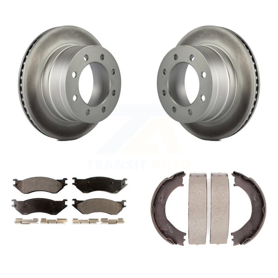 Rear Disc Coated Rotors Semi-Metallic Pads And Parking Shoes Kit For Dodge Ram 2500 3500 KGF-103640