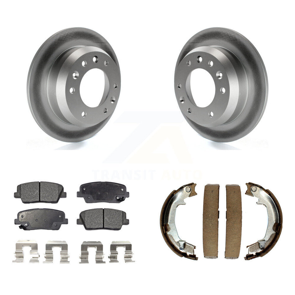 Rear Disc Coated Rotors Semi-Metallic Pads Parking Brake Shoes Kit For Kia Sedona Hyundai KGF-103649