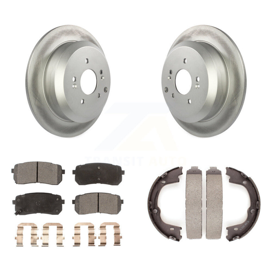Rear Disc Coated Rotors Semi-Metallic Pads & Parking Shoes Kit For 07-12 Hyundai Veracruz KGF-103678
