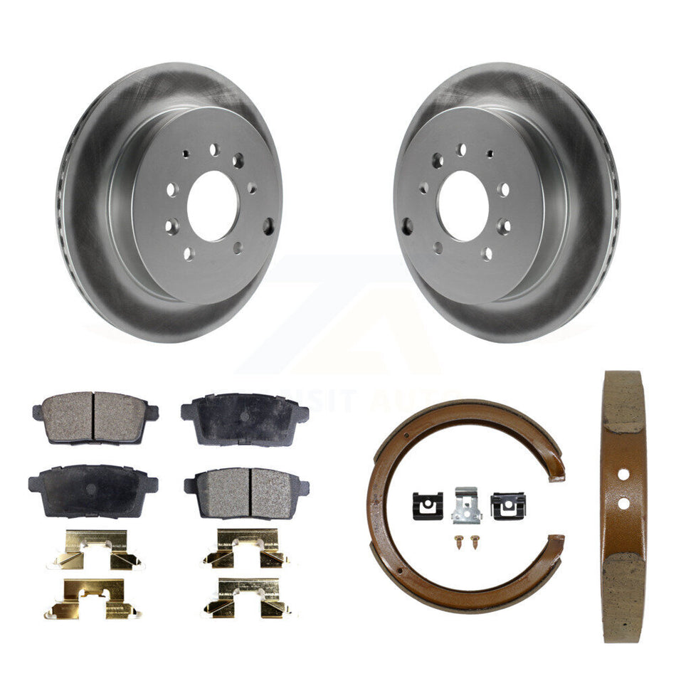 Rear Disc Coated Rotors Semi-Metallic Pads Parking Shoes Kit For Ford Edge Mazda CX-7 MKX KGF-103680