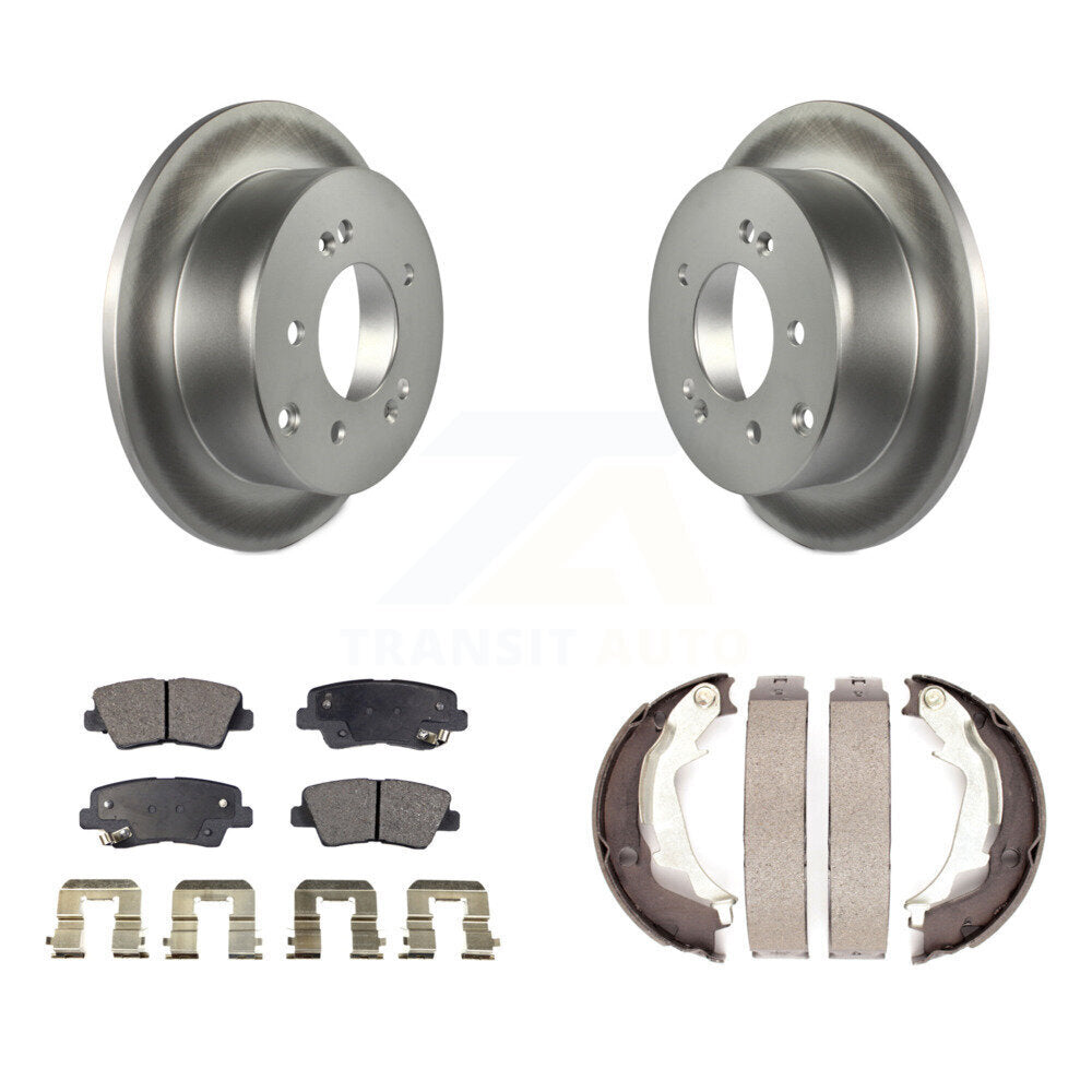 Rear Disc Coated Rotors Semi-Metallic Pads Parking Brake Shoes Kit For 2010-2013 Kia Soul KGF-103694