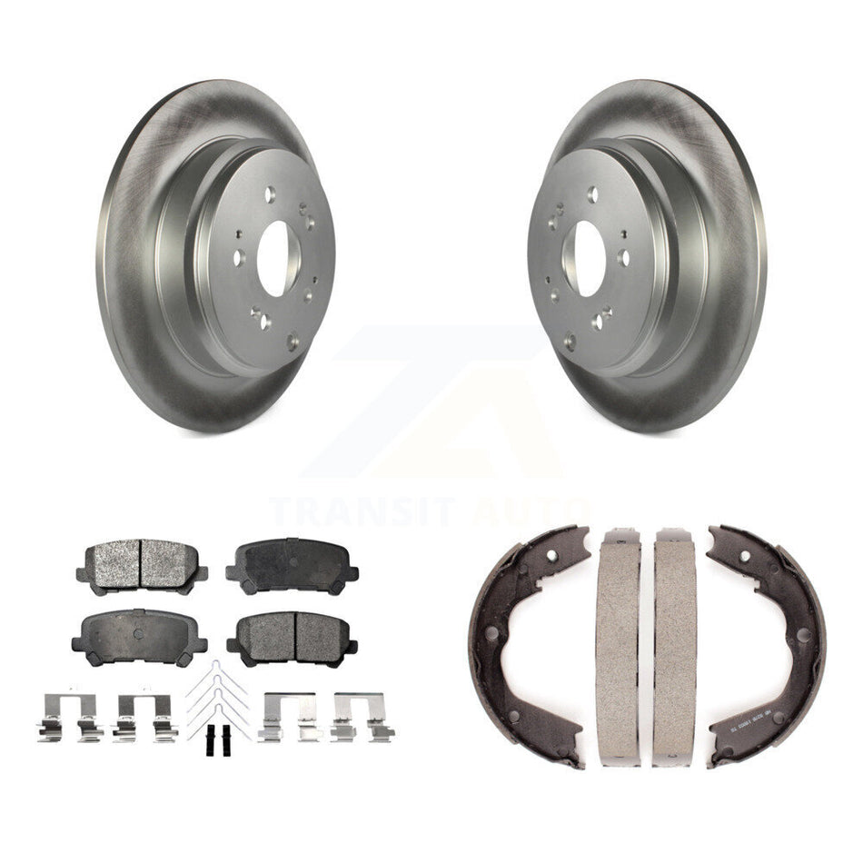 Rear Disc Coated Rotors Semi-Metallic Pads & Parking Shoes Kit For Honda Pilot Acura MDX KGF-103697