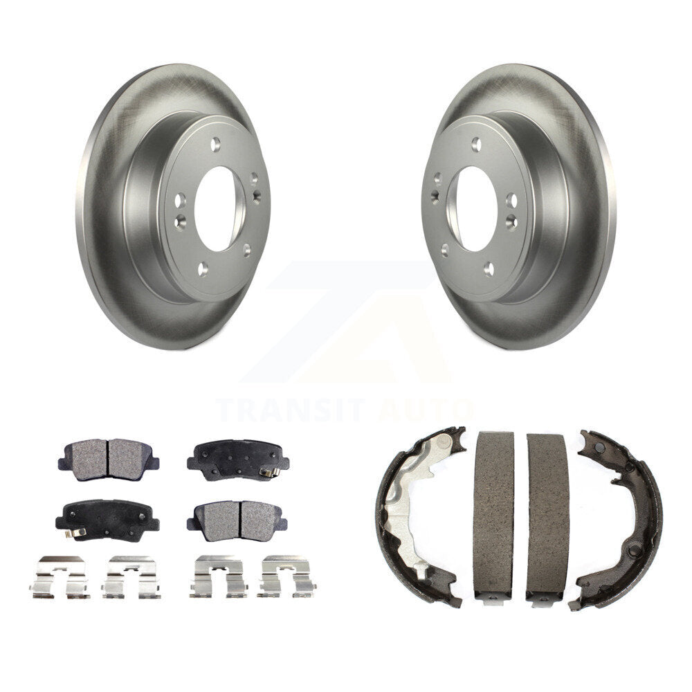 Rear Disc Coated Rotors Semi-Metallic Pads And Parking Shoes Kit For 2014 Kia Forte Koup KGF-103700