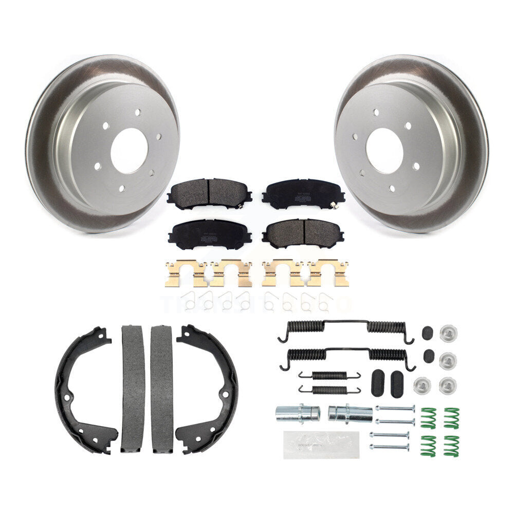 Rear Disc Coated Rotors Semi-Metallic Pads Parking Shoes & Hardware Kit For Nissan TITAN KGF-103707