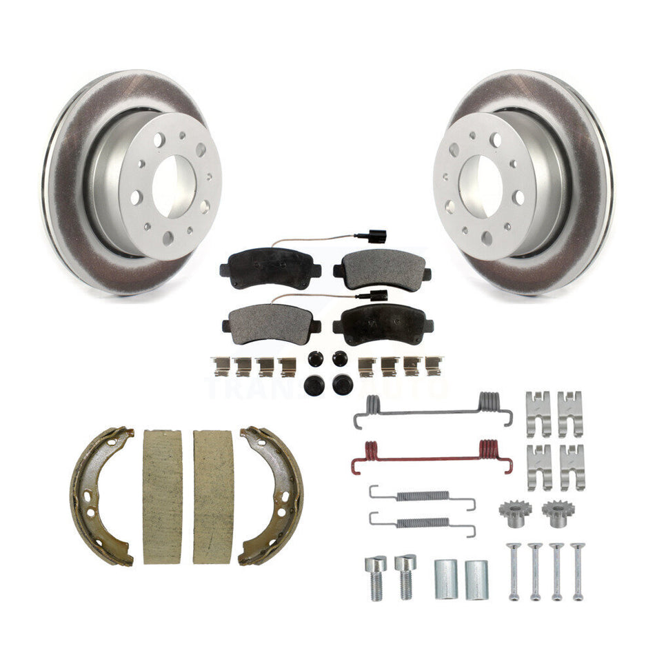 Rear Disc Coated Rotors Semi-Metallic Pads Parking Shoes & Hardware Kit For Ram ProMaster KGF-103708