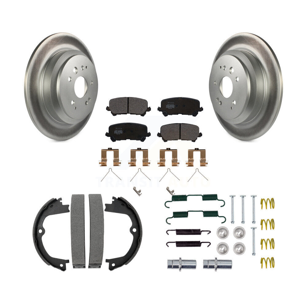 Rear Disc Coated Rotors Semi-Metallic Pads Parking Shoes Hardware Kit For 14-16 Acura MDX KGF-103712