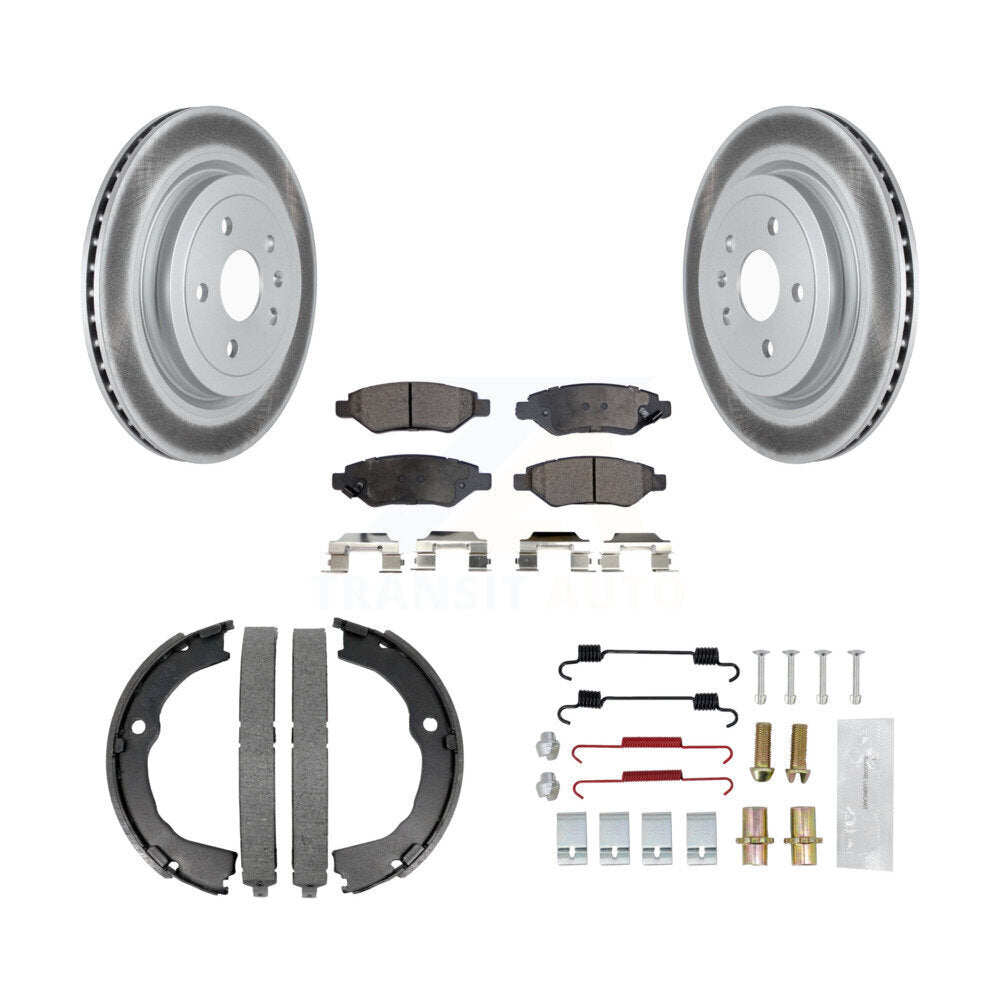 Rear Disc Coated Rotors Semi-Metallic Pads Parking Shoes & Hardware Kit For Cadillac CTS KGF-103716