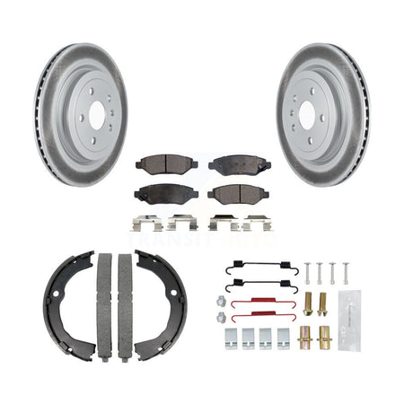 Rear Disc Coated Rotors Semi-Metallic Pads Parking Shoes & Hardware Kit For Cadillac CTS KGF-103716