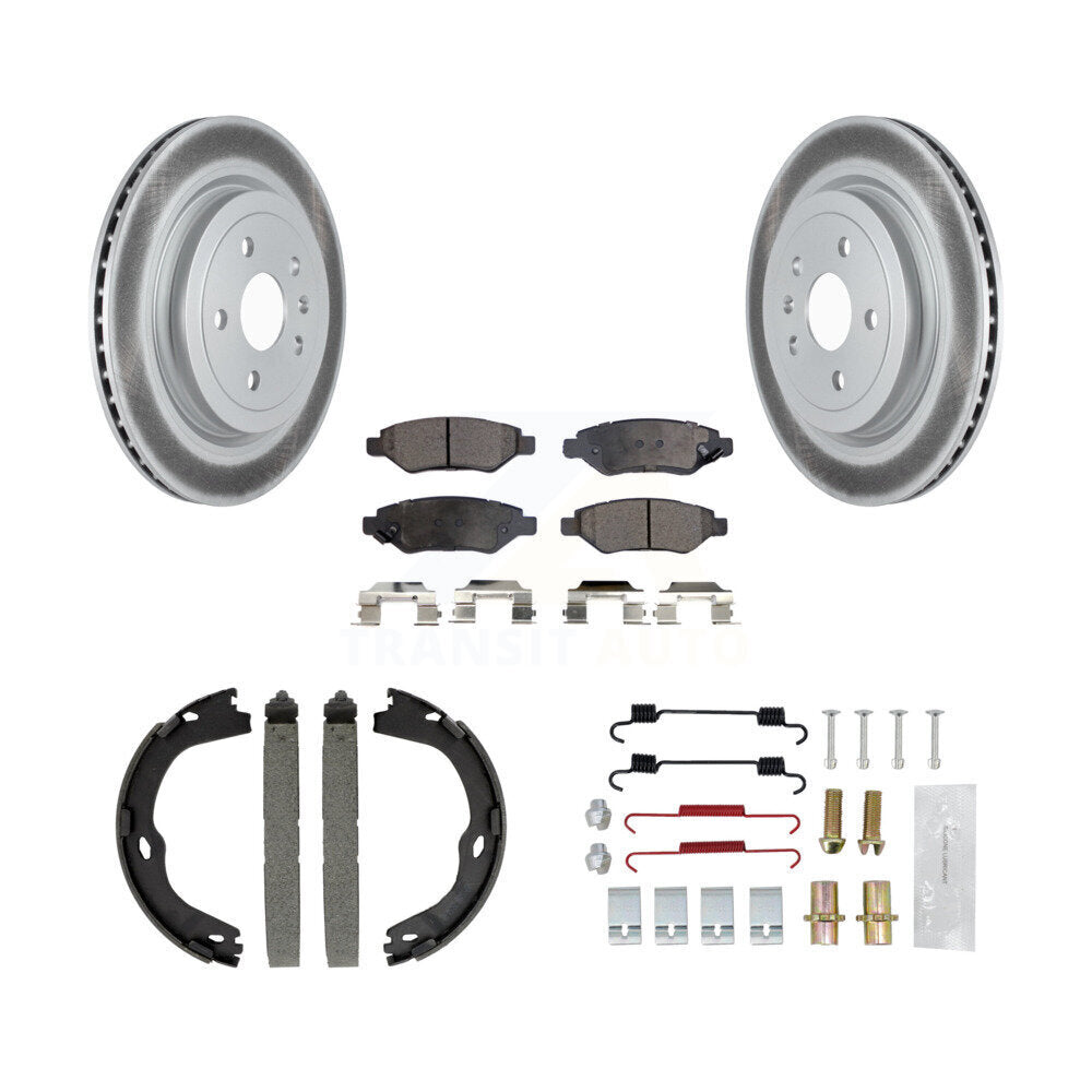 Rear Disc Coated Rotors Semi-Metallic Pads Parking Shoes & Hardware Kit For Cadillac CTS KGF-103717