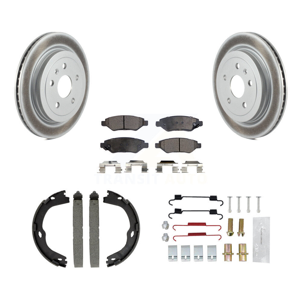 Rear Disc Coated Rotors Semi-Metallic Pads Parking Shoes & Hardware Kit For Cadillac CTS KGF-103718
