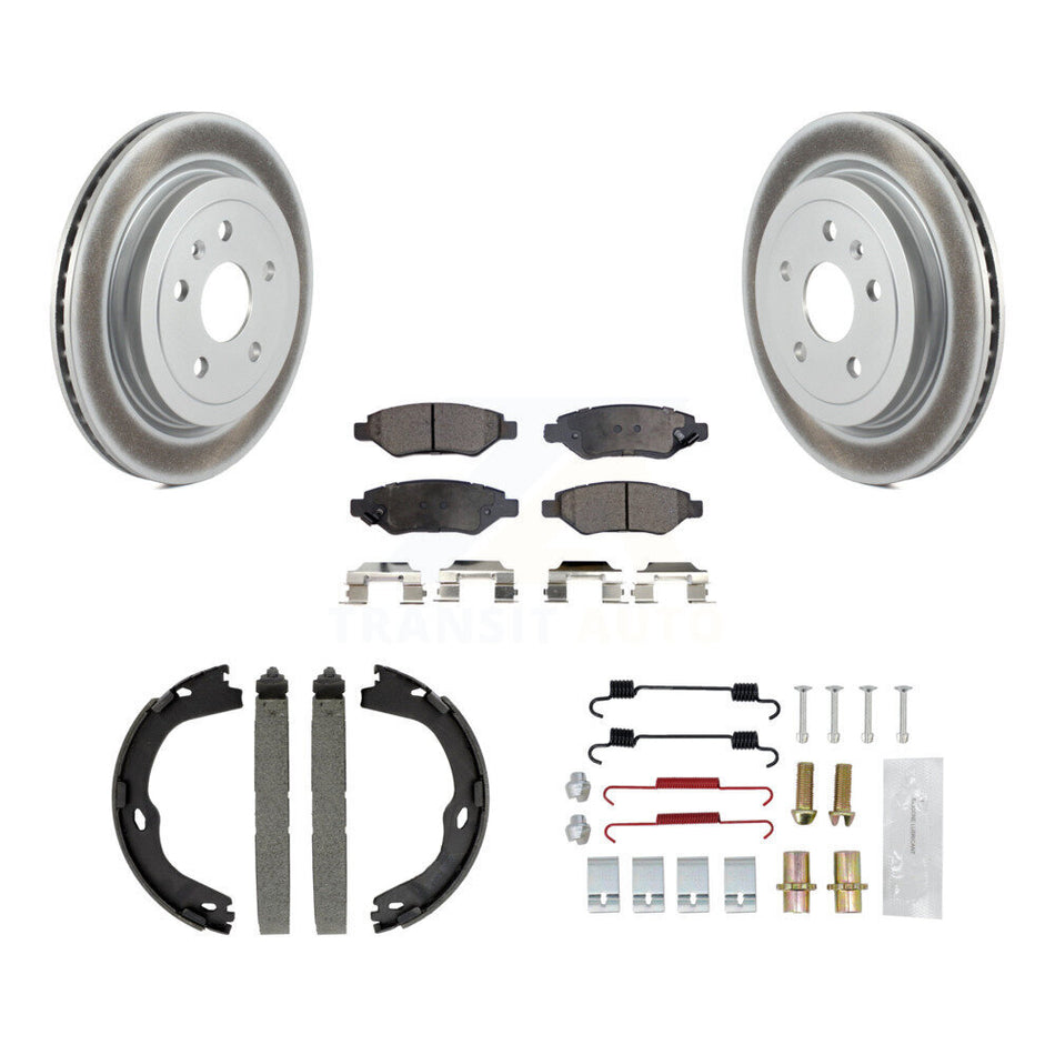 Rear Disc Coated Rotors Semi-Metallic Pads Parking Shoes & Hardware Kit For Cadillac CTS KGF-103718