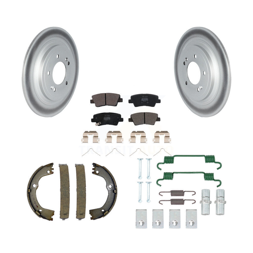 Rear Disc Coated Rotors Semi-Metallic Pads Parking Shoes & Hardware Kit For Kia Sportage KGF-103722