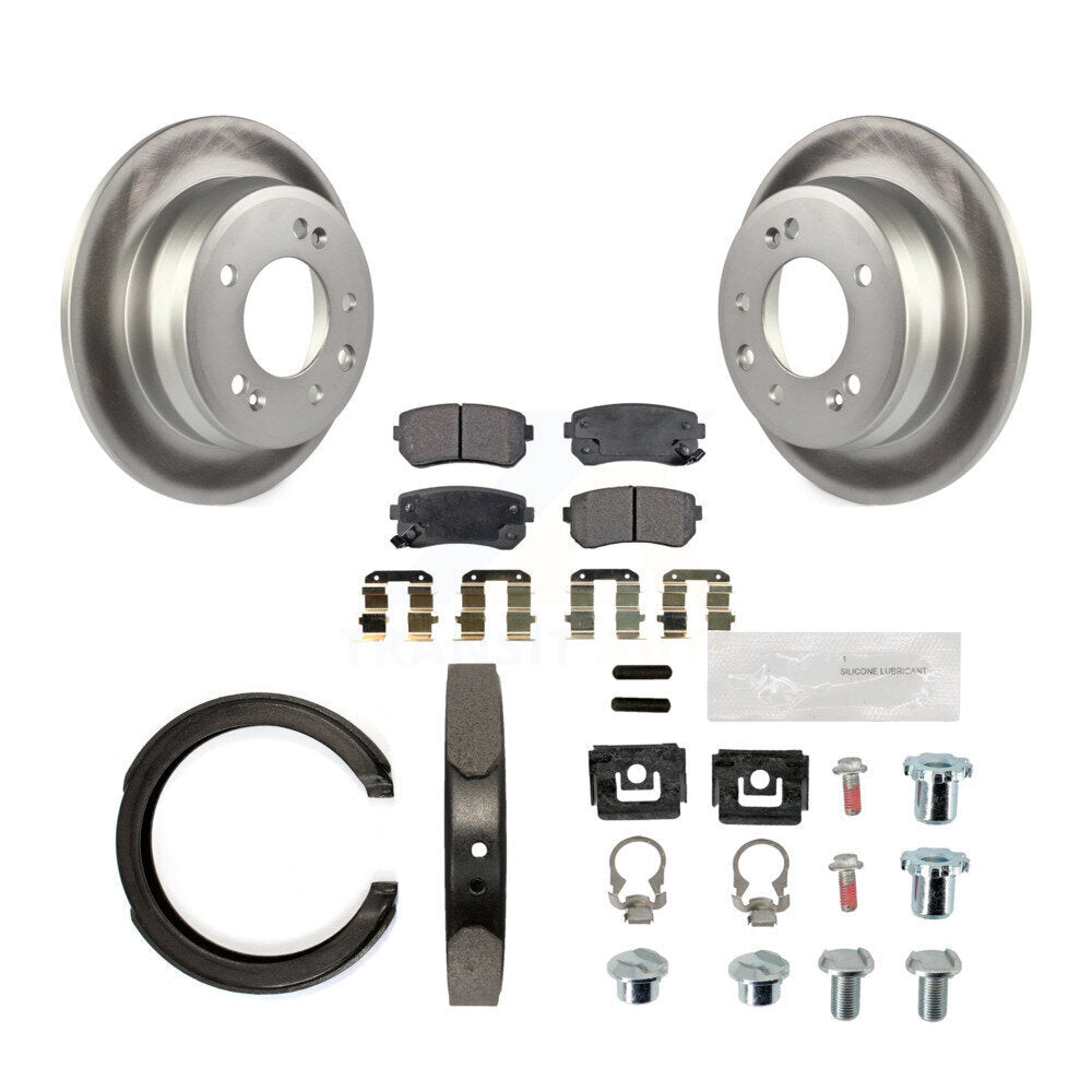 Rear Disc Coated Rotors Semi-Metallic Pads Parking Shoes & Hardware Kit For Kia Sportage KGF-103725