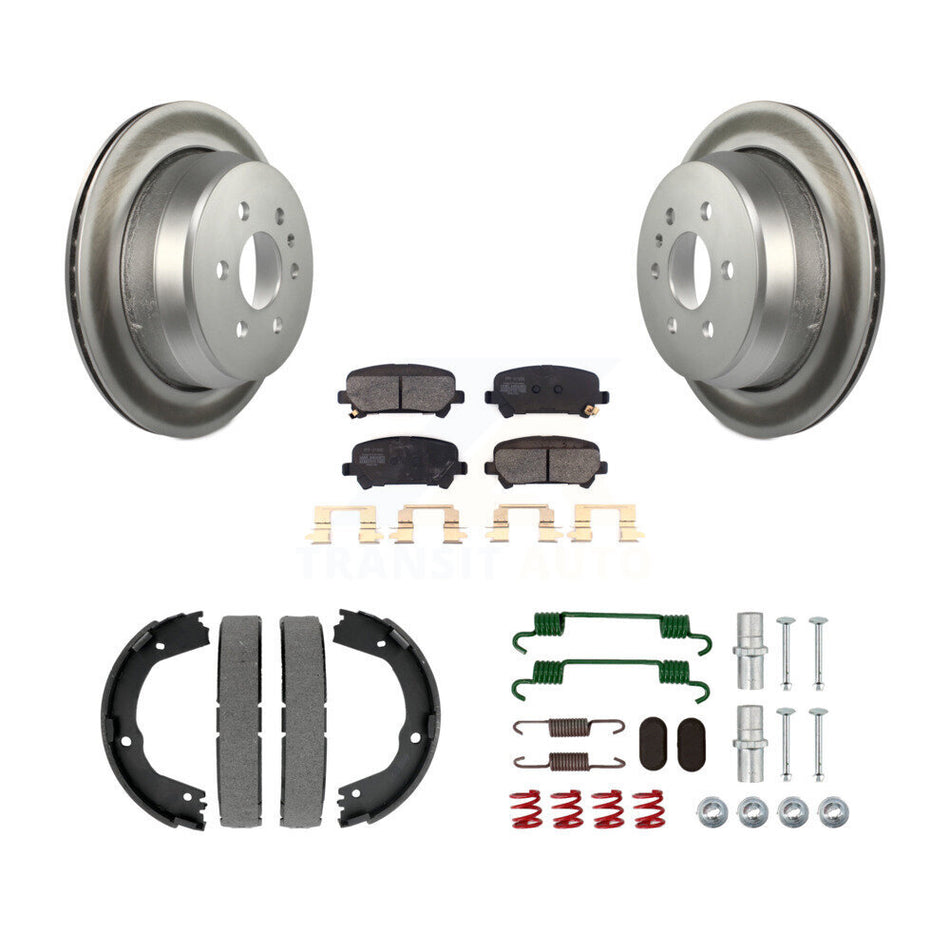 Rear Disc Coated Rotors Semi-Metallic Pads Parking Shoes & Hardware Kit For Chevrolet GMC KGF-103733