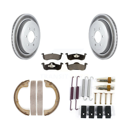Rear Disc Coated Rotors Semi-Metallic Pads Parking Shoes Hardware Kit For Ford Expedition KGF-103743