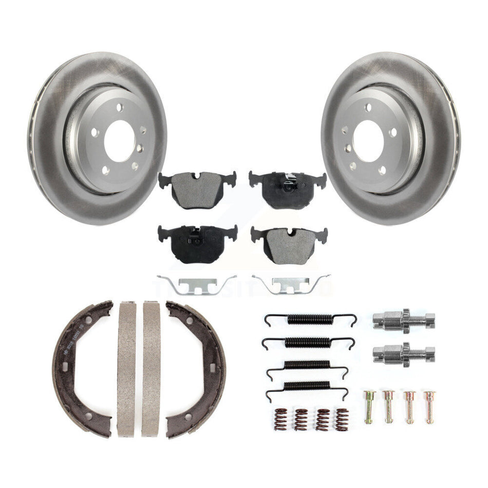 Rear Disc Coated Rotors Semi-Metallic Pads Parking Shoes Hardware Kit For BMW 330Ci 330i KGF-103747