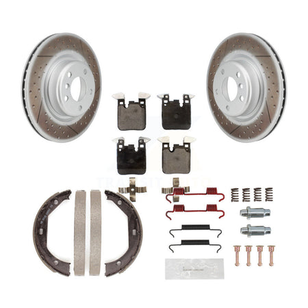 Rear Disc Coated Rotors Semi-Metallic Pads Parking Shoes Hardware Kit For BMW 320i xDrive KGF-103754