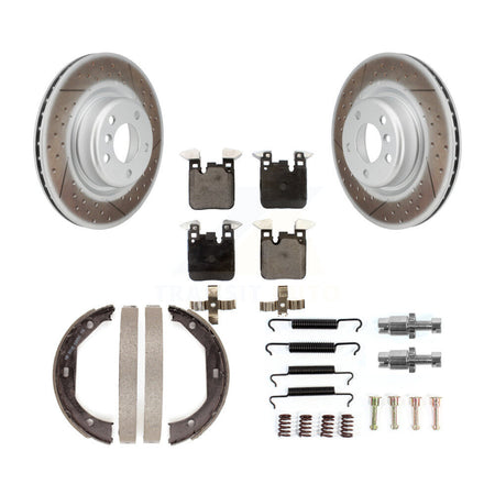 Rear Disc Coated Rotors Semi-Metallic Pads Parking Brake Shoes Hardware Kit For BMW 428i KGF-103765