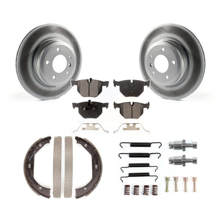 Rear Disc Coated Rotors Semi-Metallic Pads Parking Shoes Hardware Kit For BMW 335i xDrive KGF-103782