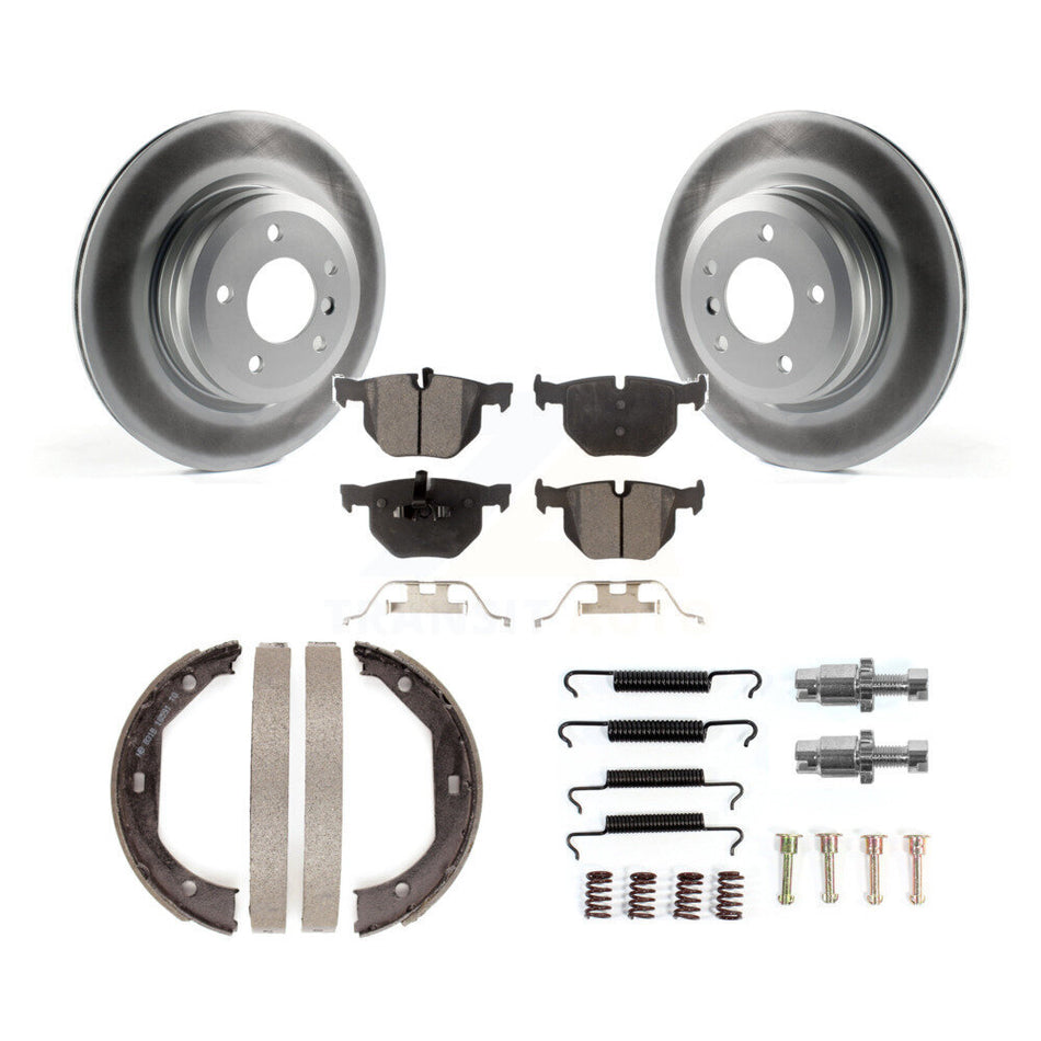 Rear Disc Coated Rotors Semi-Metallic Pads Parking Shoes Hardware Kit For BMW 335i xDrive KGF-103782