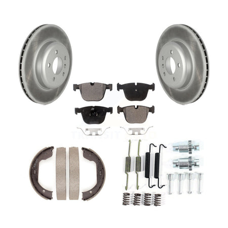 Rear Disc Coated Rotors Semi-Metallic Pads Parking Shoes & Hardware Kit For BMW 535i GT 7 KGF-103783