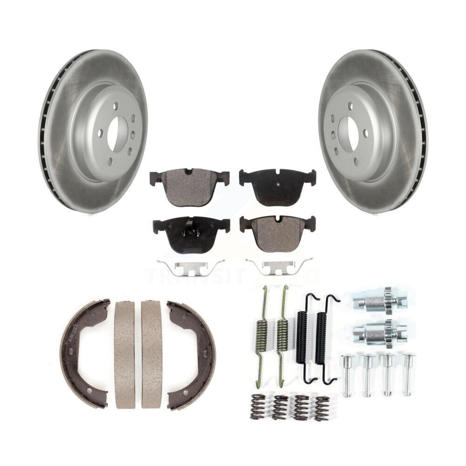 Rear Disc Coated Rotors Semi-Metallic Pads Parking Shoes & Hardware Kit For BMW 535i GT 7 KGF-103783