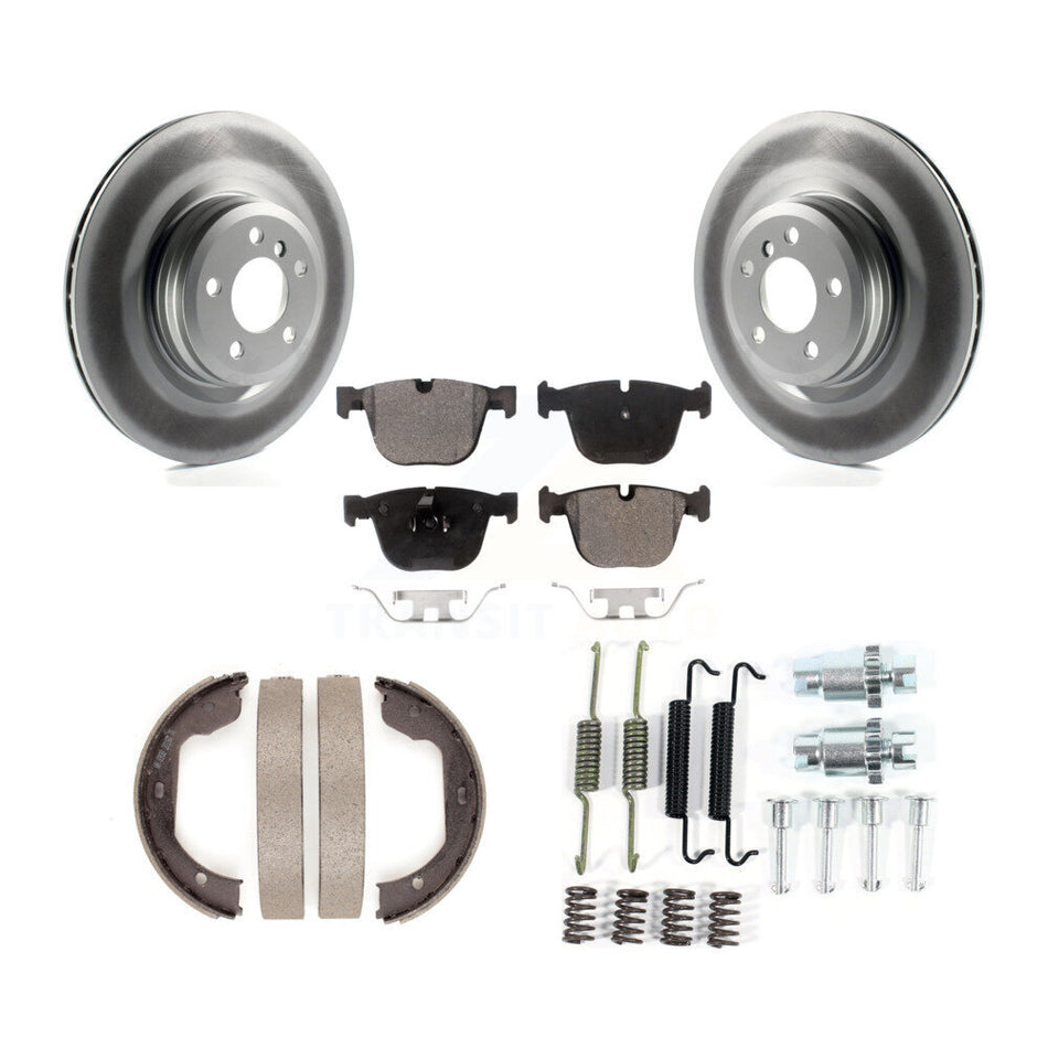 Rear Disc Coated Rotors Semi-Metallic Pads Parking Shoes Hardware Kit For BMW 750i xDrive KGF-103784