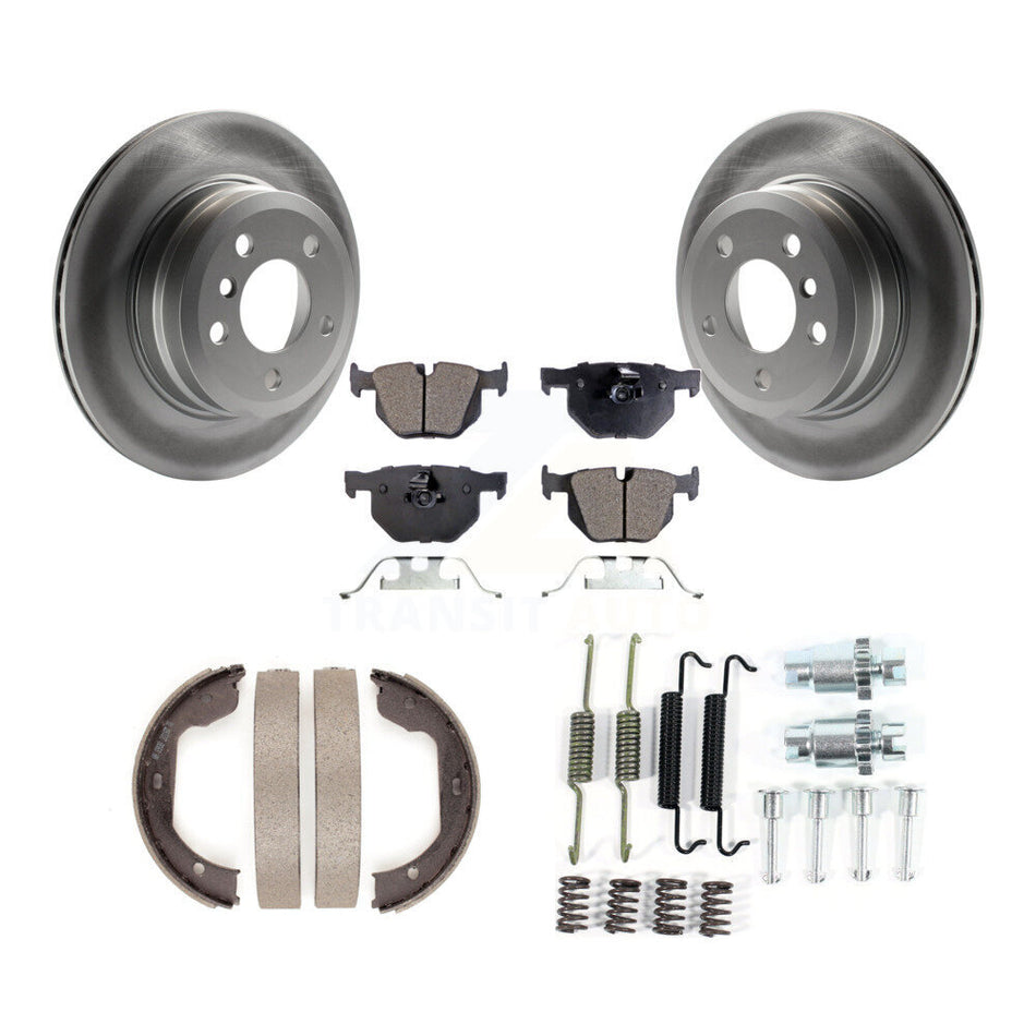 Rear Disc Coated Rotors Semi-Metallic Pads Parking Brake Shoes Hardware Kit For BMW X5 X6 KGF-103785