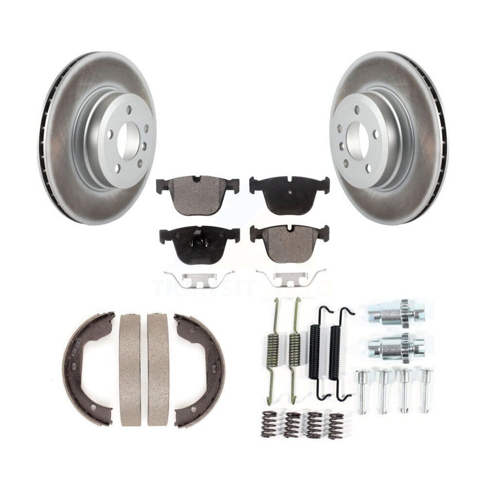 Rear Disc Coated Rotors Semi-Metallic Pads Parking Brake Shoes Hardware Kit For BMW X5 X6 KGF-103786