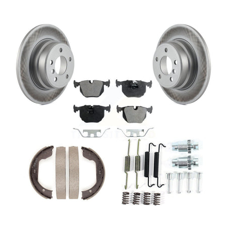 Rear Disc Coated Rotors Semi-Metallic Pads Parking Brake Shoes & Hardware Kit For BMW X5 KGF-103787