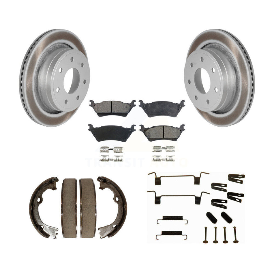 Rear Disc Coated Rotors Semi-Metallic Pads Parking Shoes And Hardware Kit For Ford F-150 KGF-103794