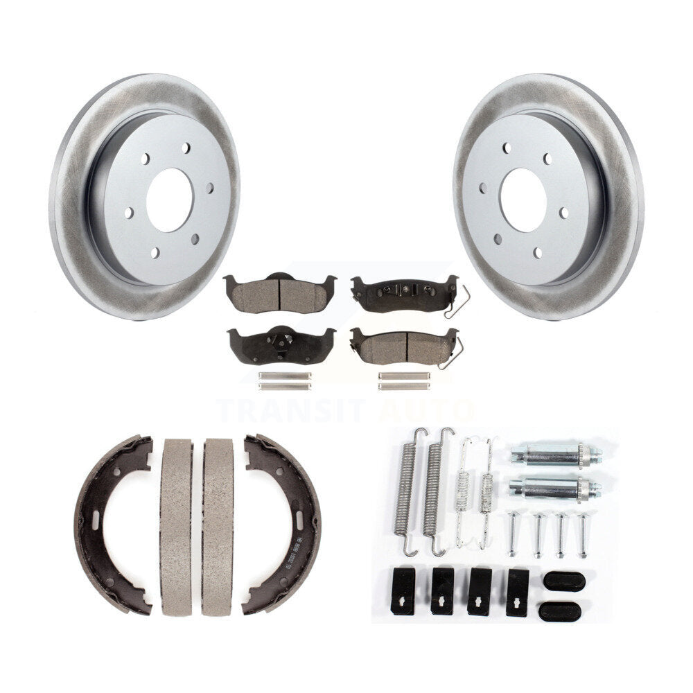 Rear Disc Coated Rotors Semi-Metallic Pads Parking Shoes & Hardware Kit For Nissan TITAN KGF-103799