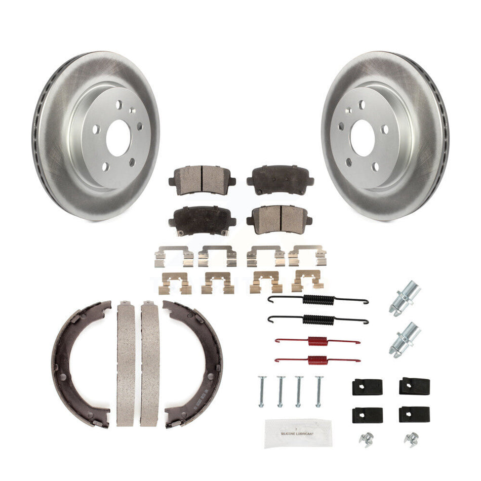 Rear Disc Coated Rotors Semi-Metallic Pads Parking Shoes & Hardware Kit For Cadillac XTS KGF-103801