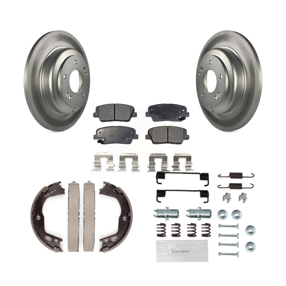 Rear Disc Coated Rotors Semi-Metallic Pads Parking Brake Shoes And Hardware Kit For KGF-103814