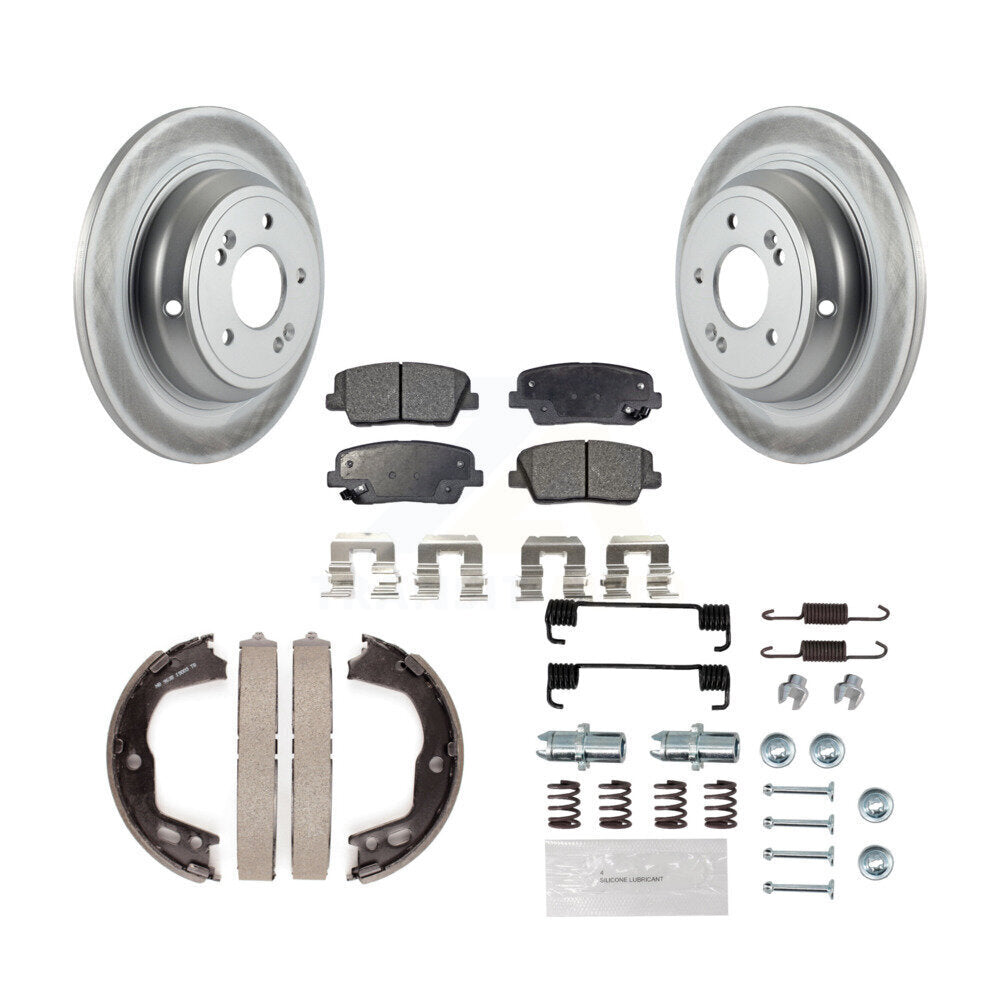 Rear Disc Coated Rotors Semi-Metallic Pads Parking Shoes Hardware Kit For Hyundai Genesis KGF-103815