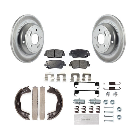 Rear Disc Coated Rotors Semi-Metallic Pads Parking Shoes Hardware Kit For Hyundai Genesis KGF-103815