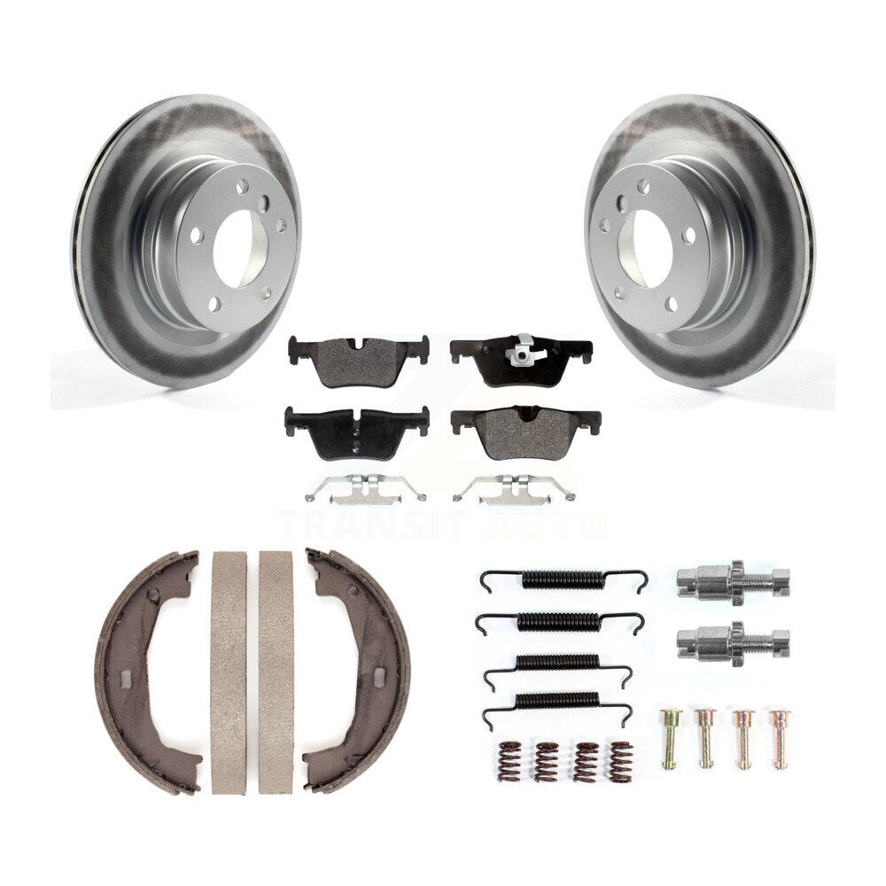Rear Disc Coated Rotors Semi-Metallic Pads Parking Brake Shoes Hardware Kit For BMW 328i KGF-103823