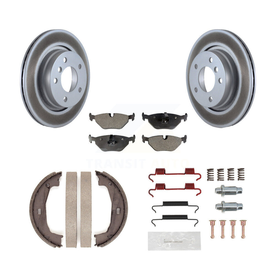 Rear Disc Coated Rotors Semi-Metallic Pads Parking Shoes Hardware Kit For BMW 325Ci 325i KGF-103826