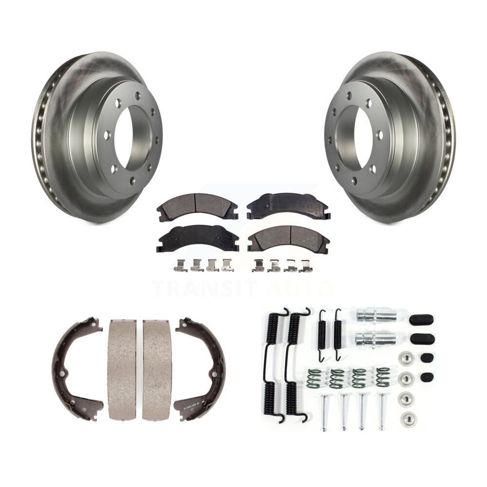 Rear Disc Coated Rotors Semi-Metallic Pads Parking Shoes Hardware Kit For Ford E-350 Duty KGF-103829