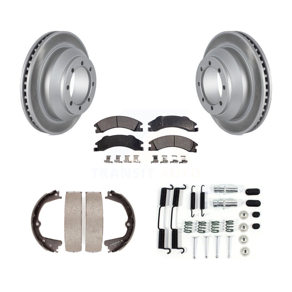 Rear Disc Coated Rotors Semi-Metallic Pads Parking Brake Shoes And Hardware Kit For KGF-103830