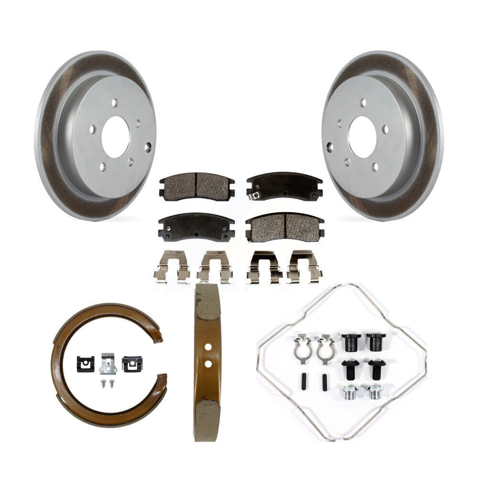 Rear Disc Coated Rotors Semi-Metallic Pads Parking Shoes & Hardware Kit For Buick Pontiac KGF-103836