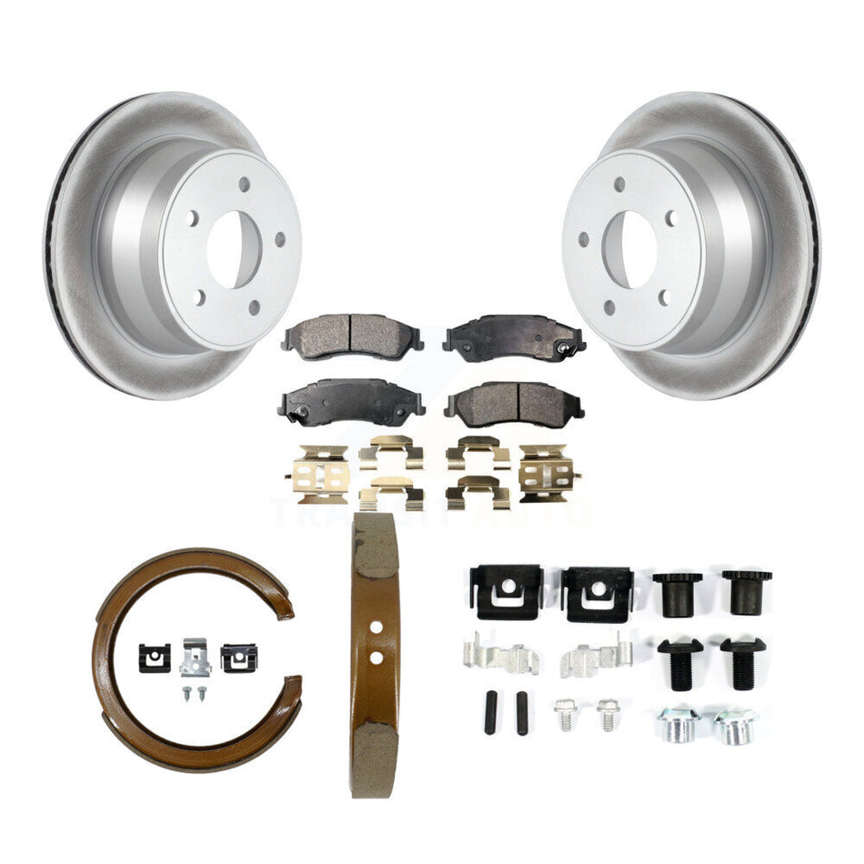 Rear Disc Coated Rotors Semi-Metallic Pads Parking Shoes & Hardware Kit For Chevrolet GMC KGF-103839