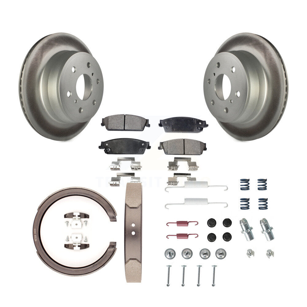 Rear Disc Coated Rotors Semi-Metallic Pads Parking Shoes Hardware Kit For GMC Sierra 1500 KGF-103842