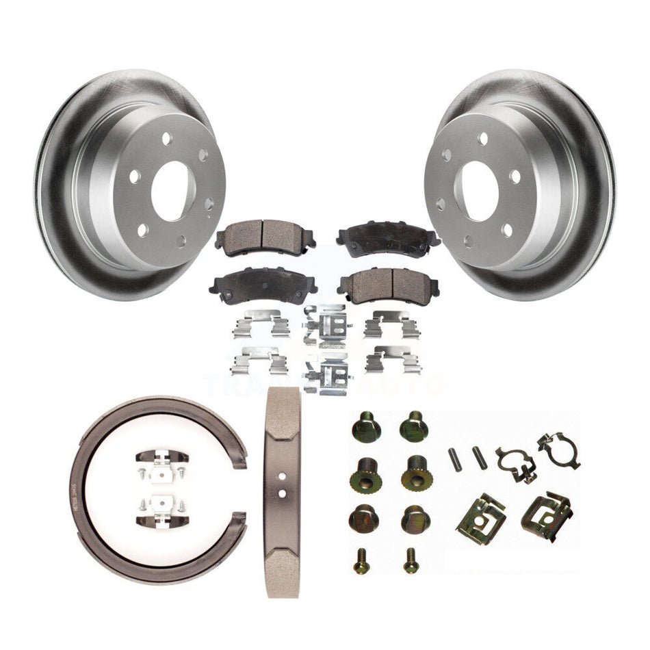 Rear Disc Coated Rotors Semi-Metallic Pads Parking Shoes & Hardware Kit For Chevrolet GMC KGF-103845