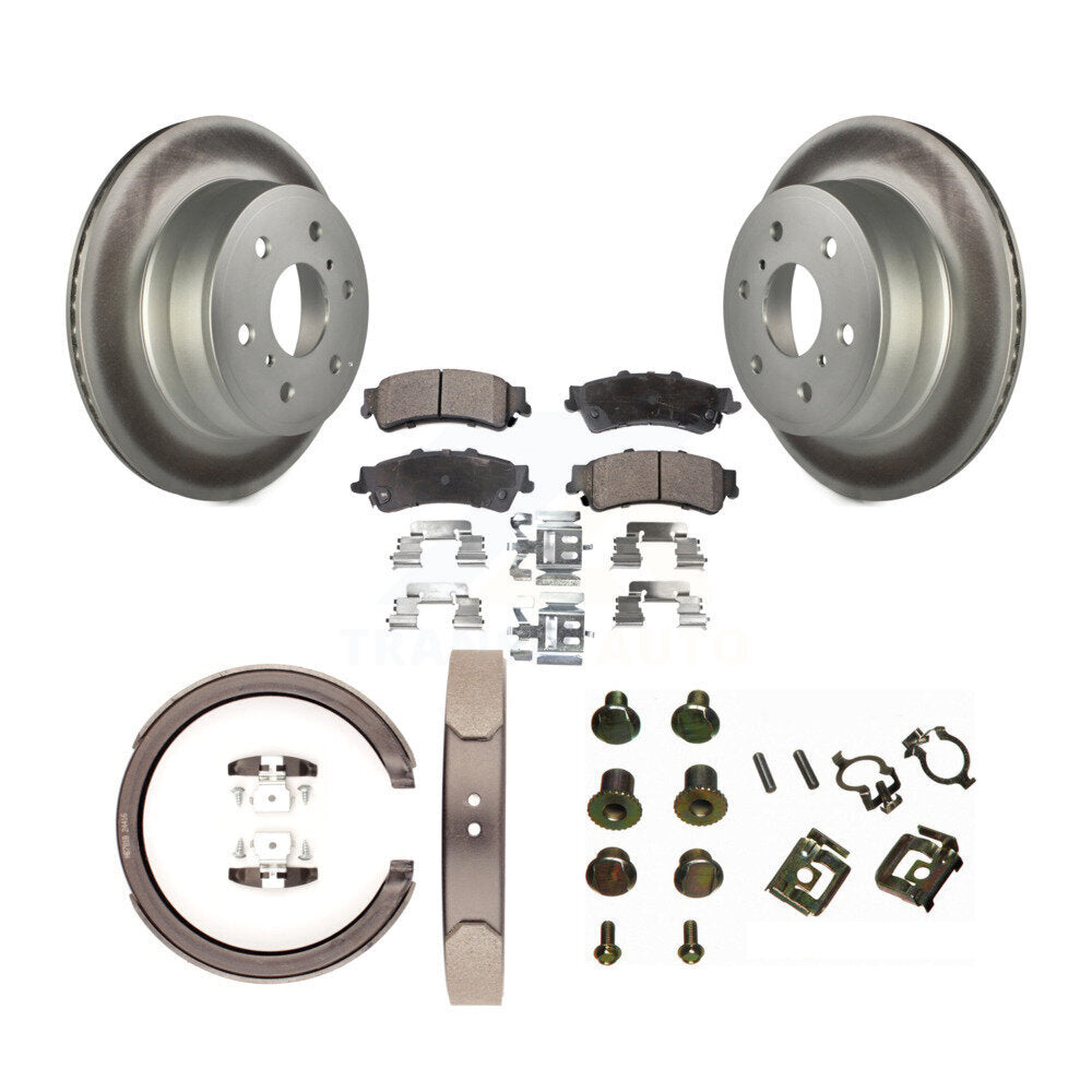 Rear Disc Coated Rotors Semi-Metallic Pads Parking Brake Shoes And Hardware Kit For KGF-103846