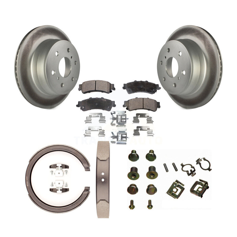 Rear Disc Coated Rotors Semi-Metallic Pads Parking Brake Shoes And Hardware Kit For KGF-103846