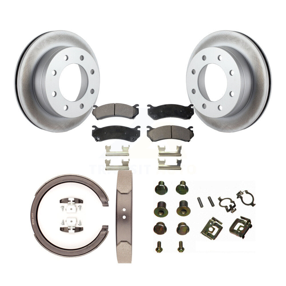 Rear Disc Coated Rotors Semi-Metallic Pads Parking Shoes Hardware Kit For GMC Sierra 1500 KGF-103853